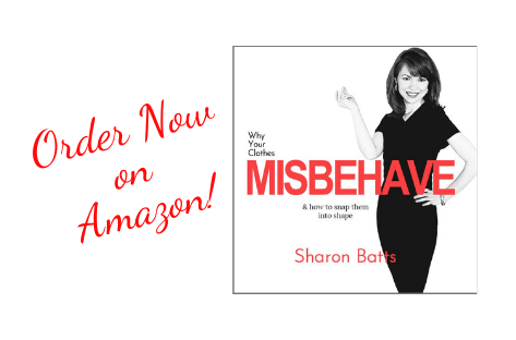 Cover of book with woman on it. Title "Why Your Clothes Misbehave and How to Snap Them Into Shape". Order Now on Amazon!